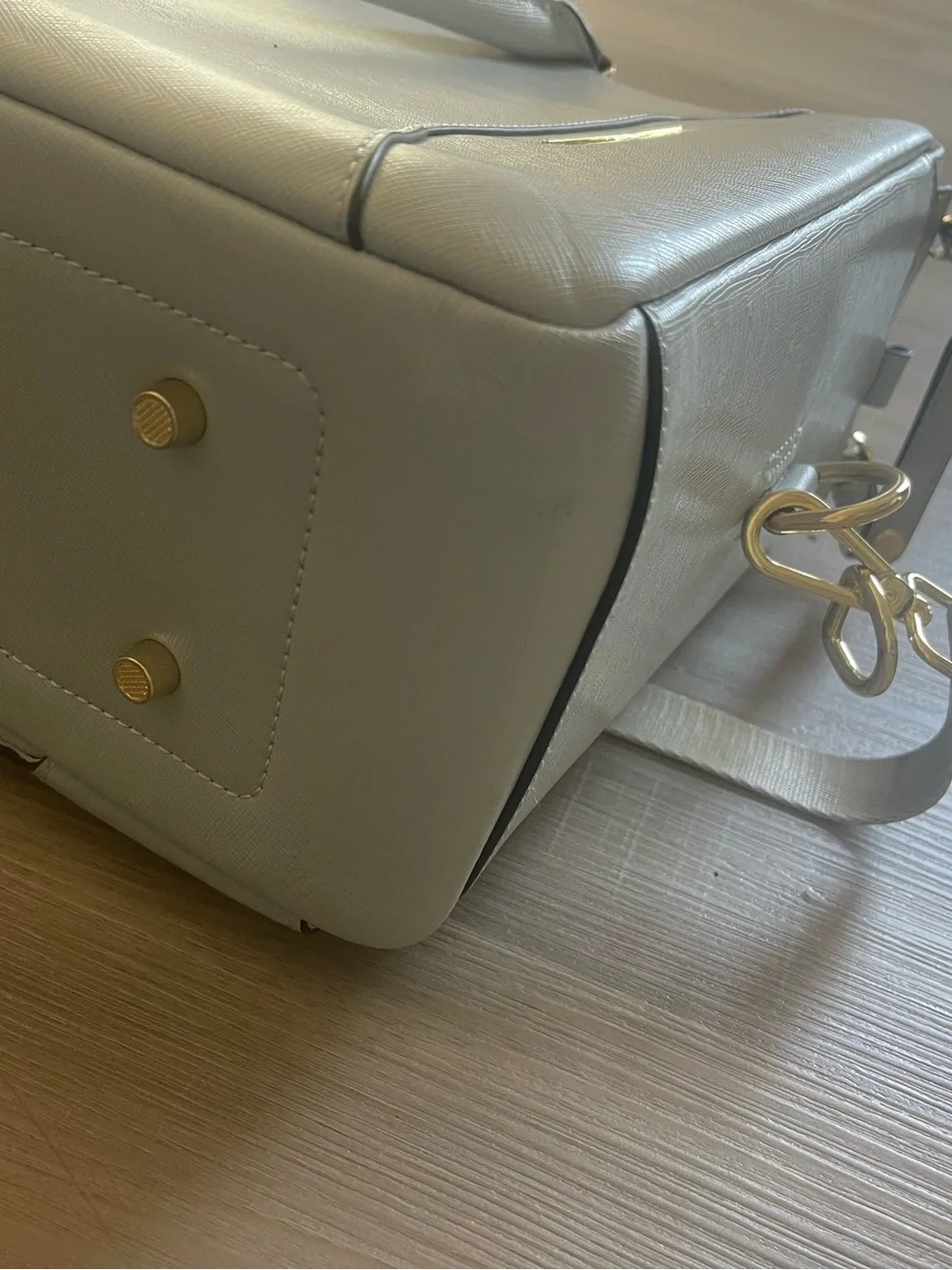 La mansio air ciel backpack saffiano leather luxurious light blue bag